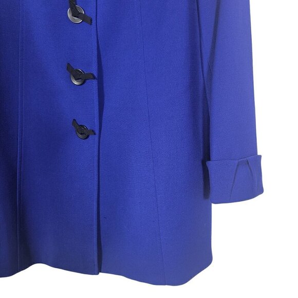 Tahari Arthur S. Levine Royal Blue Button Bow Detail, Long Coat Jacket Size 12P - Picture 4 of 12